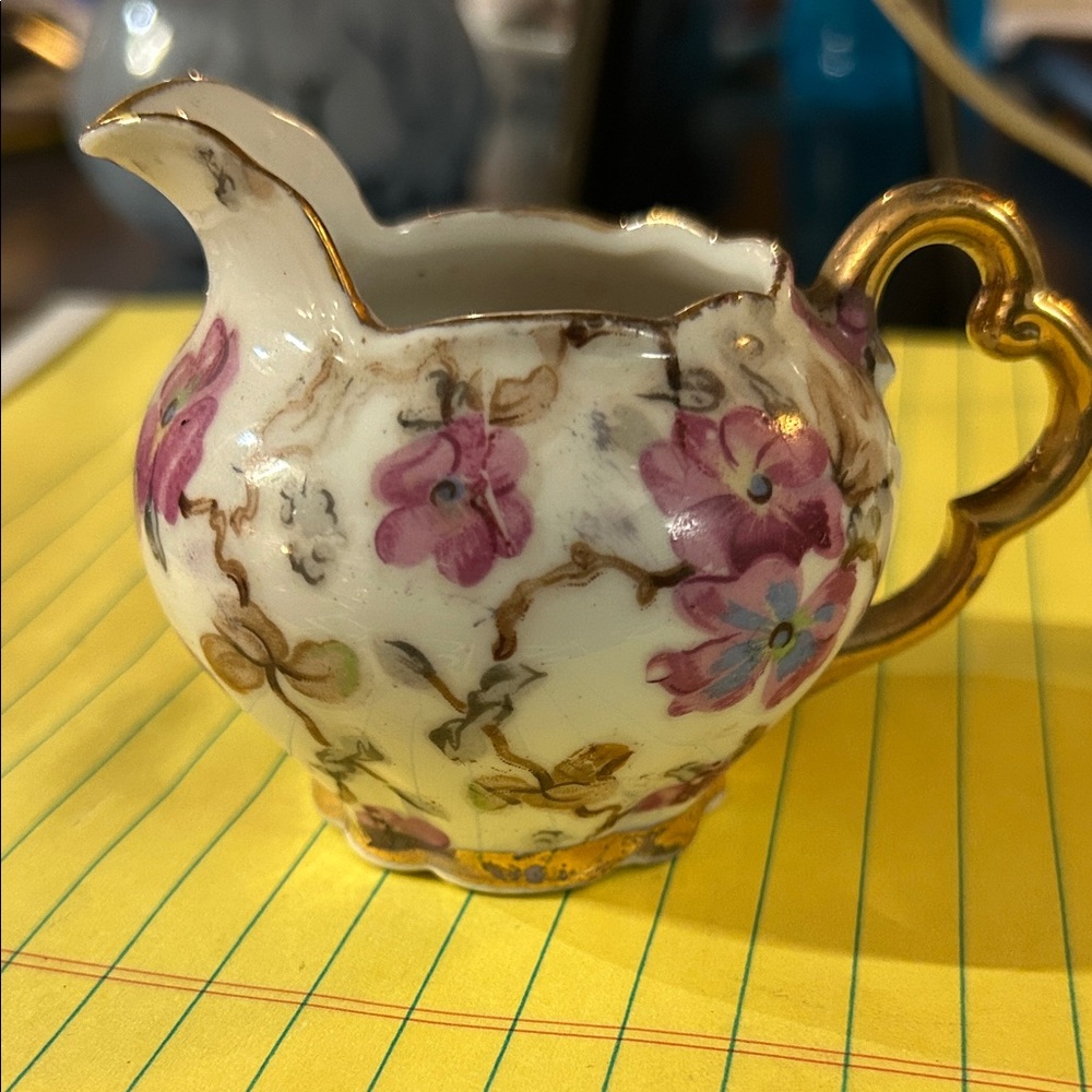 Floral Gold-Trimmed Porcelain Creamer
